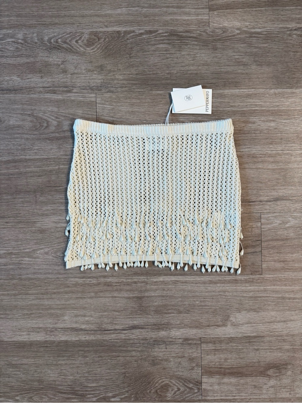 NWT Peppermayo Scorpio Crochet Mini Skirt in Ivory, Size M/L
